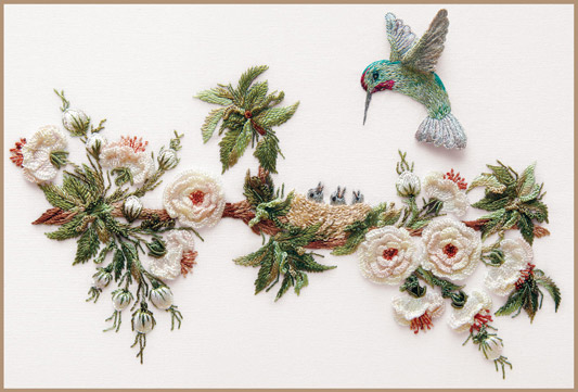 1606 English Rose & Hummingbird